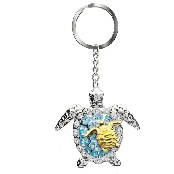 NEW Silver created blue opal sea turtle Pendant keyring turtle keychain - Picture 3 of 4